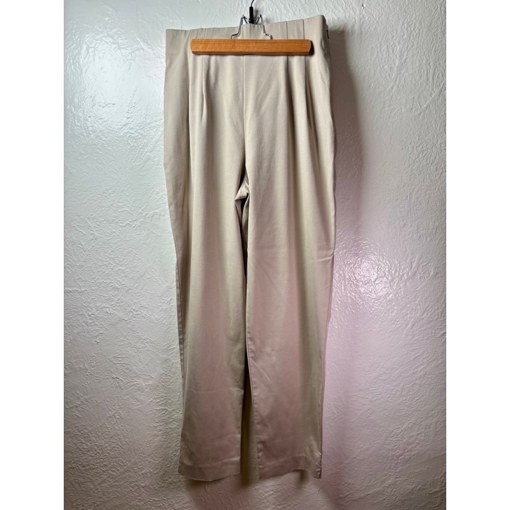 Briggs Women Sz 12 Khaki Elastic Waist Pleated Wide Leg Pants Office Workwear